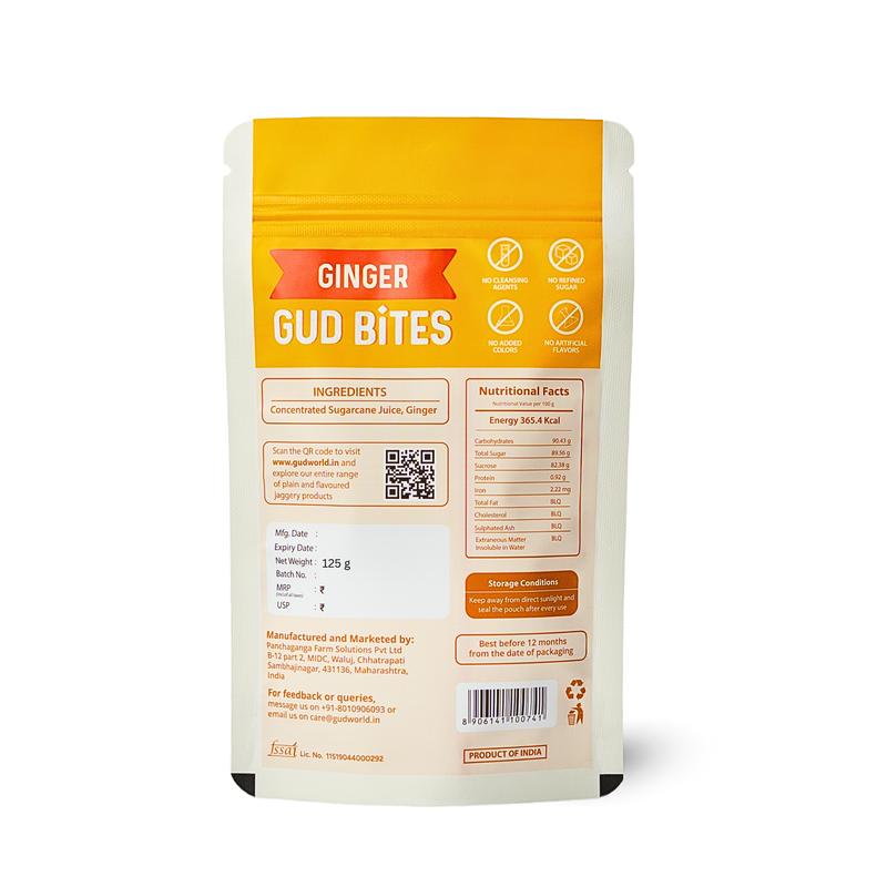 Ginger Gud Bites (125g x Pack of 3) I Jaggery Cubes infused with real ...