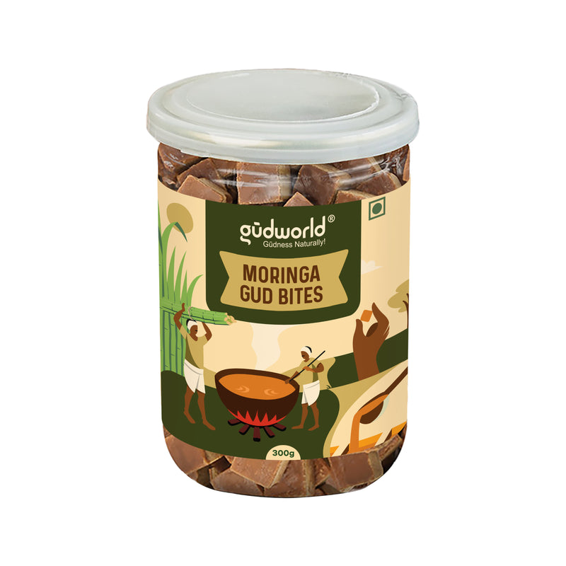 Moringa Gud Bites 300g l Jaggery Cubes infused with real Moringa