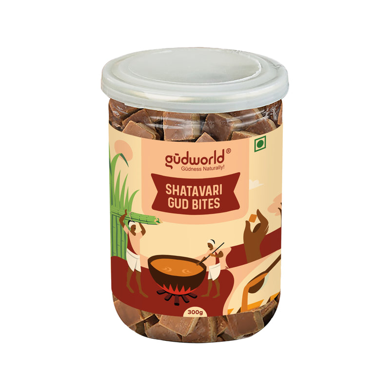 Shatavari Gud Bites 300g l Jaggery Cubes infused with real Shatavari